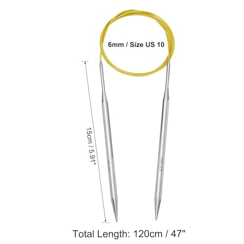 uxcell Size US 10 (6mm) Knitting Needles Circular Needle 47 Inch(120cm) Round Metal Stainless Steel Needle for Handmade Projects DIY Knitting Yellow - color: Yellow, size: 47 inch Size US 10 (6mm)