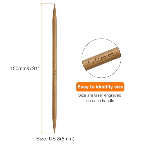 HARFINGTON 5Pcs Bamboo Knitting Needles Double Pointed Size US 8(5mm) Carbonized 6 Inch(15cm) Straight for Handmade Creative DIY Knitting Craft Yarn Projects - size: US 8(5mm)