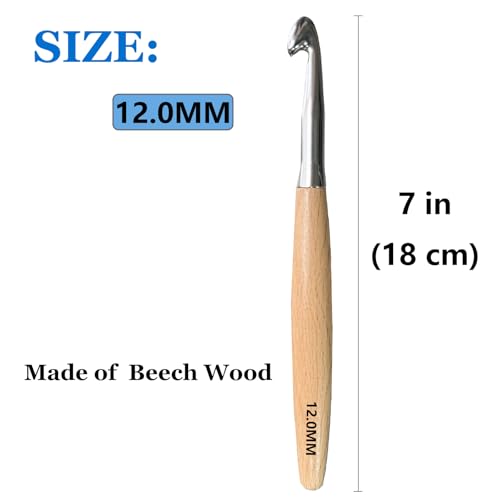 BsHooker Beech Wood Handle Crochet Hooks,12mm Ergonomic Crochet Hooks for Beginners and Arthritic Hands,Comfortable Grip - size: 12mm