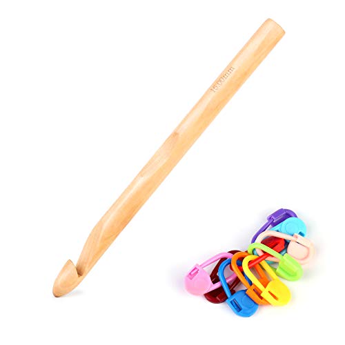 Wooden Crochet Hooks, 15mm Wooden Handle Crochet Hook Bamboo Knitting Crochet Needles with 10 pcs Knitting Stitch Markers for Handcraft Crocheting | Jumbo Bamboo Handle Crochet Hook Knitting Crochet Needles for Handcraft Crocheting Chunky Yarn Thick Blank