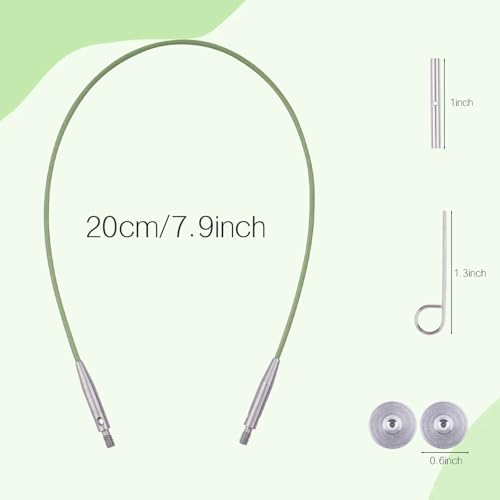 BsHooker Interchangeable Cables for Circular Knitting Needles 7.9 Inch | 360°Swivel Flexible Knitting Needles Cable - size: 8inch