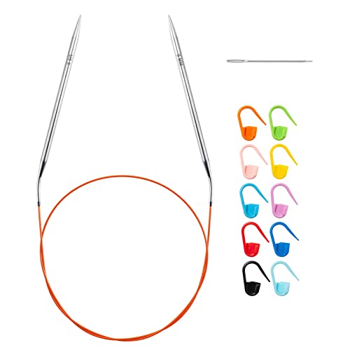 Circular Knitting Needles Set for Beginners US Size 8 (5mm), 32 inch Round Metal Knitting Needles with Fixed Cable, Stainless Steel Magic Loop Lace Circle Knit Needle for Socks, Sweaters, Blankets - color: Size US 8 (5mm)