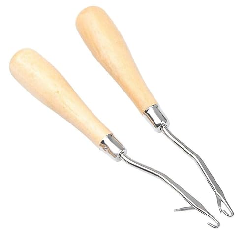 BLUPLE Latch Hook Crochet Needle for Hair 2 Pcs | Grip Comfortable with Smooth Wooden Handle for Micro Braids Hair Extension Feather Carpet