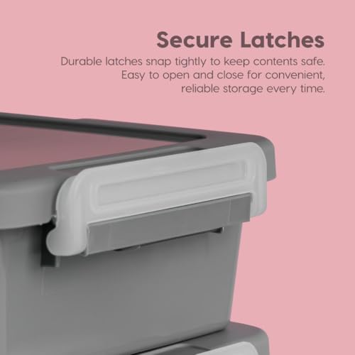 IRIS USA Storage Bins with Lids |Made in USA| 3 Qt - (4-Pack) - Gray | Discreet Plastic Containers for Crafts, Art, Office & Study Supplies / Secure Latch Buckles - size: 3 Qt. - 4 Pack