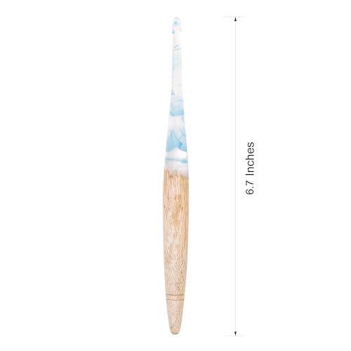 Ommi Ergonomic Handle Crochet Hooks | Handcrafted 6.7’’ Mango Wood Crochet Hook | Knitting Needle, Craft Yarn Weave | Best Gift! (Blue & Wood, 4.5 mm) - color: Blue & Wood, 4.5 mm