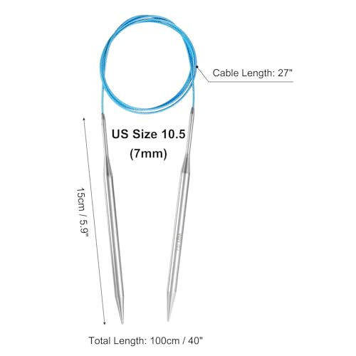 uxcell US 10.5(7mm) Knitting Circular Needle 40 Inch(100cm) Metal Round Stainless Steel Needle with Large Eye Sewing & Stitch Markers for Handmade Projects DIY Knit Blankets - size: US10.5(7mm)