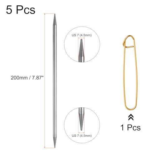uxcell 5Pcs US 7(4.5mm) Double Pointed Knitting Needle 7.87 Inches Length Stainless Steel Sweater Stitching Needles with Stitch Holder for Handmade Projects DIY Knitting - size: 4.5mm