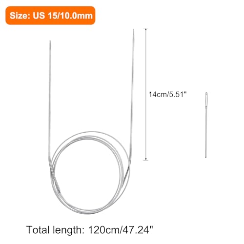 HARFINGTON Circular Knitting Needles 47.24" Stainless Steel US 0/2.0mm Knitting Needles 5.51" Short with Large Eye Sewing for Fast Knitting Sweater Sleeves - size: US 0/2.0mm x 47.24 inch (120cm)