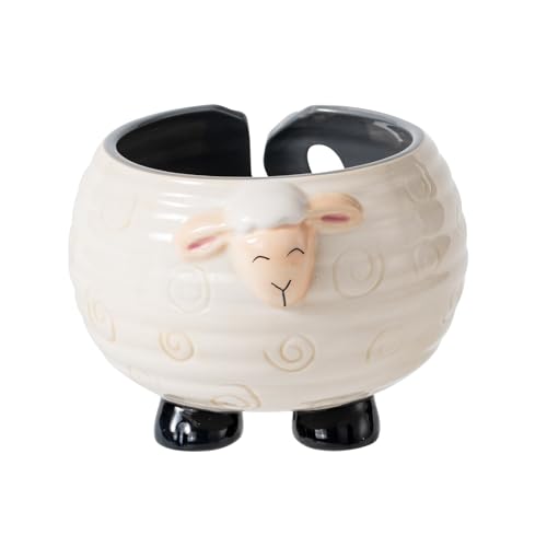 Yarn Bowl for Crochet Large Sheep Shaped Ceramic Yarn Holder Crochet Bowl Knitting Bowl, 6 Inch Wide x 4 Inch High - color: White 086