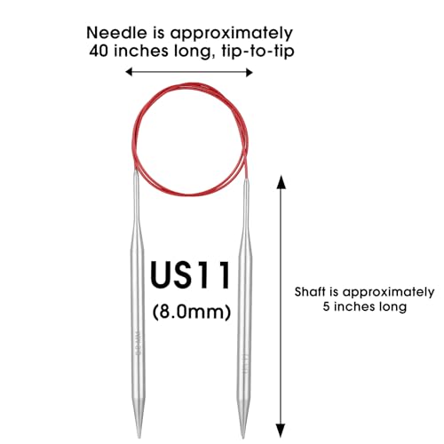 Circular Knitting Needles Stainless Steel Long Needles for Adults Beginners, Flexible Cord for Sweaters Blankets Socks,Lightweight Smooth Tips Magic Loop Knitting Needles (40inch, US11/8mm) - color: 40inch, size: US11/8mm