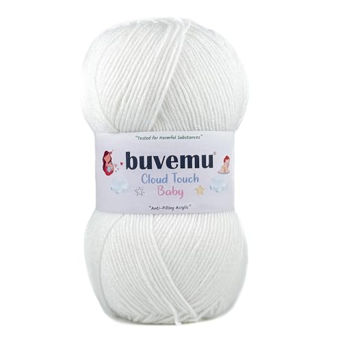Cloud Touch Baby - DK Weight Soft Anti-Pilling Yarn for Baby Clothes, Blankets & Amigurumi Crochet & Knitting, 90% Acrylic 10% Viscose derived from Bamboo, 3.53 Oz / 262 Yards (White, 1 Pack) - color: White, size: 1 Pack