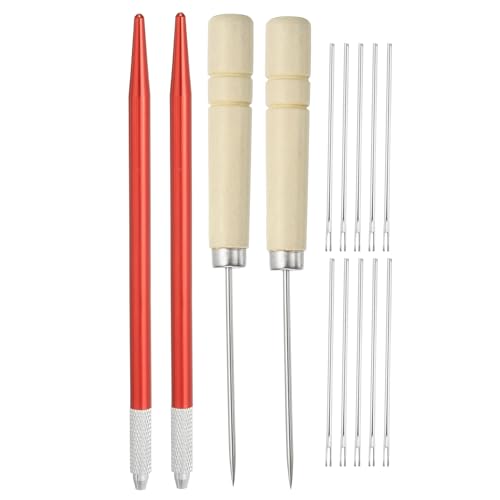 PATIKIL Doll Hair Rooting Holders Kit, 0.8mm Doll Hair Rerooting Knitting Needles with Wood Awls Crochet Hooks Doll Wig Tool for Doll Hair Making Supplies DIY Crafts, Red - color: Red, size: 0.8mm