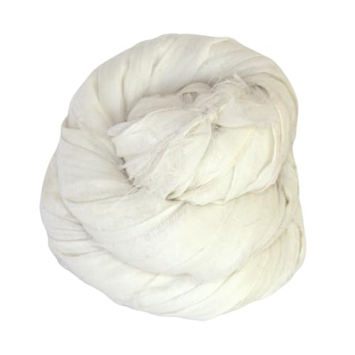 KNITSILK Poly Cotton Ribbon Yarn – Natural White Ribbon Yarn for Knitting, Crochet, Weaving, Macramé & DIY Crafts, Lightweight Textured Fiber, 22 Yards (20m), 45g Skein
