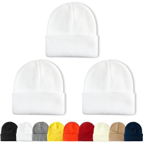 NPQQUAN 3 Packs Unisex Beanie Hats for Men Women Winter Knit Beanies | Mens and Womens,Great Stretch Knit,Thick Warm Comfort Beanies,Outdoor Sports including Skiing Running Camping - color: White+white+white