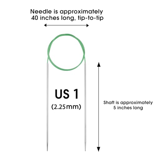 Circular Knitting Needles Stainless Steel Long Needles for Adults Beginners, Flexible Cord for Sweaters Blankets Socks,Lightweight Smooth Tips Magic Loop Knitting Needles (40inch, US1/2.25mm) - color: 40inch, size: US1/2.25mm