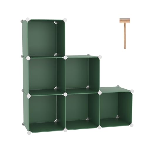 C&AHOME 6-Cube Storage Organizer Cube Shelf Closet Storage Bookcase, Green | Stackable Cubby Storage, Bookshelf, Portable Plastic Storage Closet Organizer, DIY Modular Shelving Units for Home, Wardrobe - color: Green