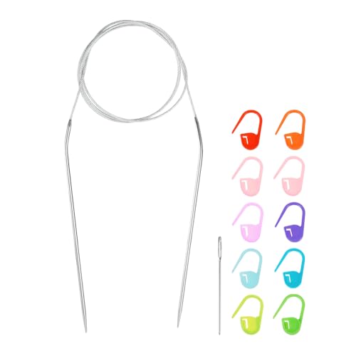 HARFINGTON Knitting Needles Size US 1.5(2.5mm) Circular Needle 39 Inch(100cm) Round Metal Stainless Steel Needle with Needles for Handmade Projects DIY Knitting - size: Size-US-1.5-(2.5mm) x 100cm