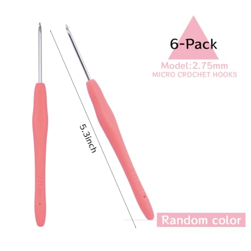 Hobekoee 6pcs Small Size Crochet Hooks,2.75mm Micro Crochet Needles | Steel Lace Crochet Hooks,Ergonomic Crochet Hook Grip for Arthritis And Beginners,Mini Size - size: 2.75mm