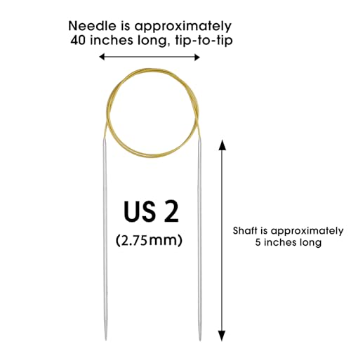 Circular Knitting Needles Stainless Steel Long Needles for Adults Beginners, Flexible Cord for Sweaters Blankets Socks,Lightweight Smooth Tips Magic Loop Knitting Needles (40inch, US2/2.75mm) - color: 40inch, size: US2/2.75mm
