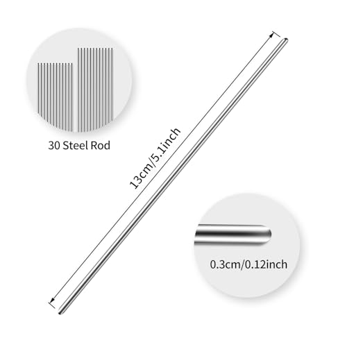 30 Pcs 3mm X130mm Stainless Steel Rod Pins for Wooden Crochet Blocking Board, Knitting & Crochet Supplies Kit, Each Pin 5.1" Long with Box for Blocking Mats Granny Squares Projects