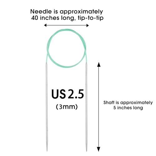 Circular Knitting Needles Stainless Steel Long Needles for Adults Beginners, Flexible Cord for Sweaters Blankets Socks,Lightweight Smooth Tips Magic Loop Knitting Needles (40inch, US2.5/3mm) - color: 40inch, size: US2.5/3mm