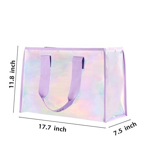 Motomy Iridescent Clear Beach Bag for Women Summer Cruise Essentials | Jelly Tote Waterproof Sandproof Holographic Bag for Gyms, Pools and Travel 26L Large Bag For Phone, Cosmetics, Clothes