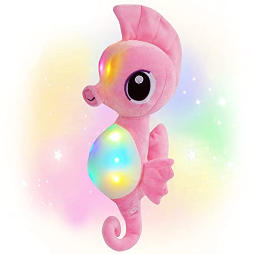 16” Light up Seahorse Stuffed Animals LED Ocean Life Plush Toy | Soft Day Birthday Children Gifts Toddler Kids Night Bedtime Pal Pink Beautiful Decorative - color: Pink Seahorse
