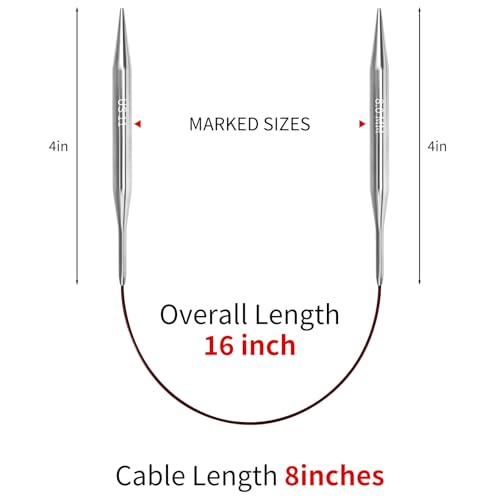8.0mm Circular Knitting Needles - 16-inch/40cm US11 Ergonomic Stainless Steel Set with Tangle-Free Cable and Smooth Joints, Ideal for Hats, Socks, and Sleeves - size: 8.0mm/US11