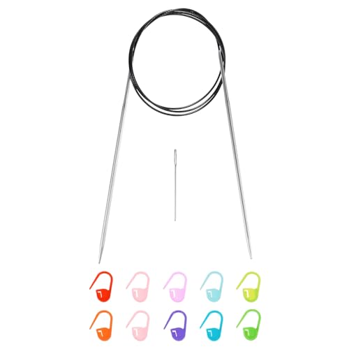 uxcell US 3(3.25mm) Knitting Circular Needle 40 Inch(100cm) Metal Round Stainless Steel Needle with Large Eye Sewing & Stitch Markers for Handmade Projects DIY Knit Blankets - size: US3(3.25mm)