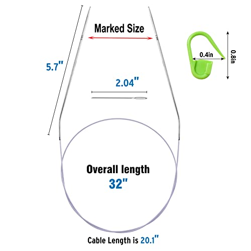 32"US Size 0 (2.0mm) Circular Knitting Needle for Beginners, Round Metal Knitting Needle with Fixed Magic Loop Colored Lace, Stainless Steel Circle Needles for Sock, Blankets, Sweater, Scarf, Mittens - color: Size US 0 (2mm)