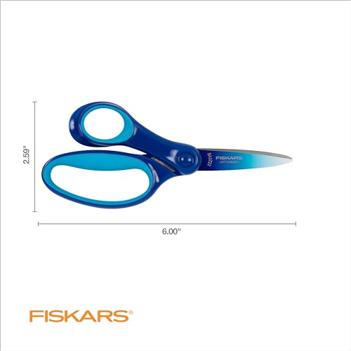 Fiskars 6" Left-Handed Big Kids Scissors, Ages 8-11, Ombre Blue-Turquoise | Scissors with Safety Edge Blades for School or Crafting, Ergonomic Handles Designed for Growing Kids, Back to School Supplies - size: Single Pack