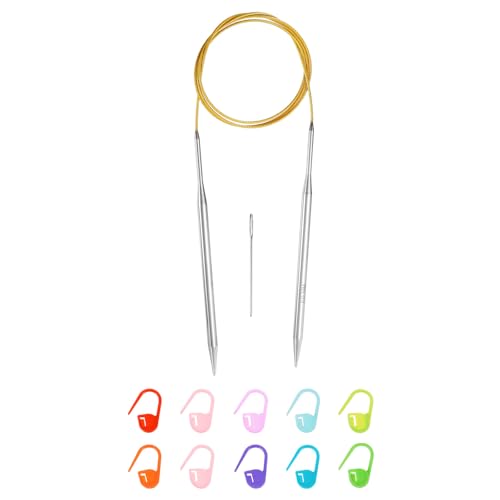 uxcell US 10(6mm) Knitting Circular Needle 40 Inch(100cm) Metal Round Stainless Steel Needle with Large Eye Sewing & Stitch Markers for Handmade Projects DIY Knit Blankets - size: US10(6mm)