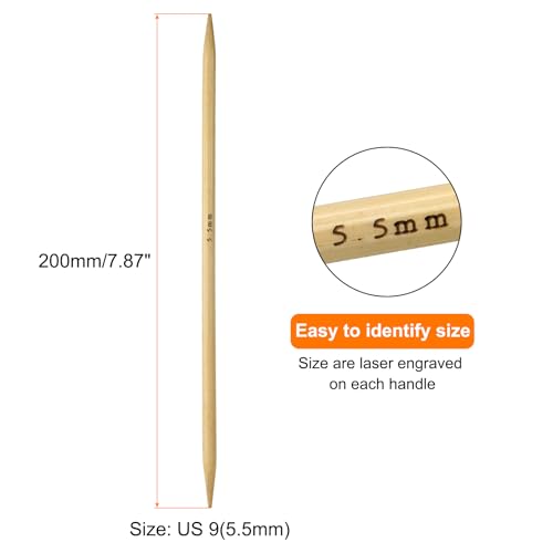 HARFINGTON 5Pcs Bamboo Knitting Needles Double Pointed US 9(5.5mm) 7.9 Inch(20cm) Straight for Handmade Creative DIY Knitting Craft Yarn, Yellow - color: Yellow, size: US 9(5.5mm)