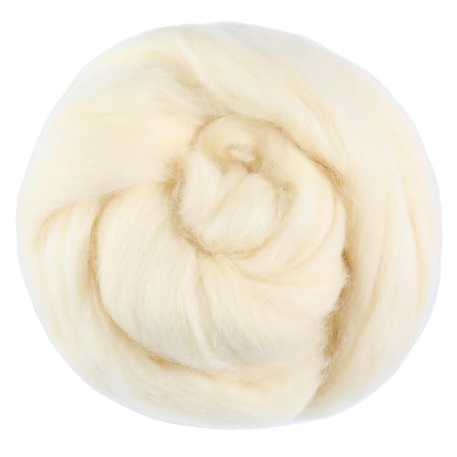 3.53oz Needle Felting Wool Roving Wool for Felting Wool Felting Supplies | Apricot White Pure Wool Chunky Yarn Spinning Wool Roving for Needle Felting Wet Felting Diy Hand Spinning - color: apricot white