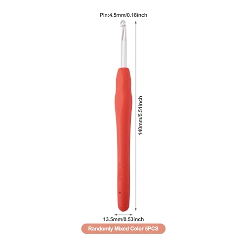 5 pcs Aluminum Crochet Hooks Knitting Needles Craft Yarn Pin 4.5mm Random Color Smooth Silicone Handle Crochet Hook for Beginners Handmade DIY Knitting Scarves Sweaters Hats - color: Pin 4.5mm
