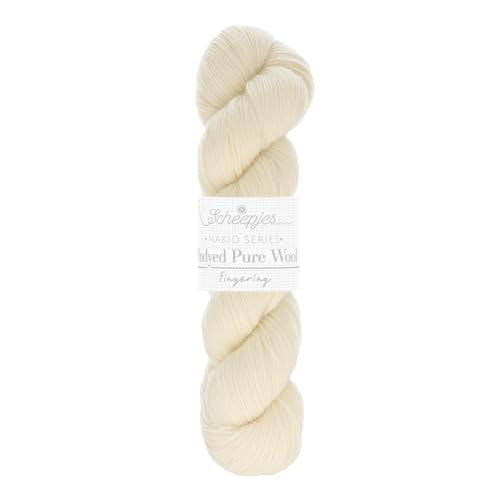 Scheepjes Nakid S Undyed Pure Wool Fingering Yarn, 100 g Ball, White 001
