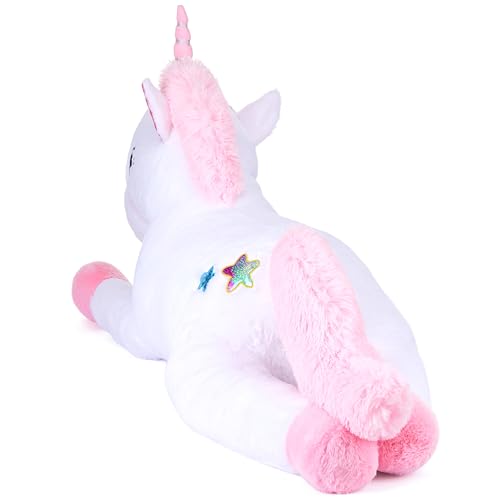 IKASA 43" Giant Unicorn Stuffed Animal Plush Toy,Zipper-Free,Full Stuffing | Extra Plump Full Body Filling, Child-Safe One-Piece Design, Cute Hugging Pillow Gift for Kids, Girls & Adults - color: White