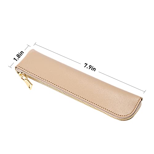 Leather pencil case, Thin soft pen bag, Small pencil case for adults,Senior leather Minimal pencil pouch with zipper.… - color: off white
