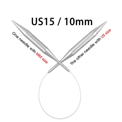 Circular Knitting Needles 16 inch (40cm) - US Size 15 (10mm) Stainless Steel Round Knitting Needles for Hats, Socks & Baby Booties - size: 16in/10mm(US15)