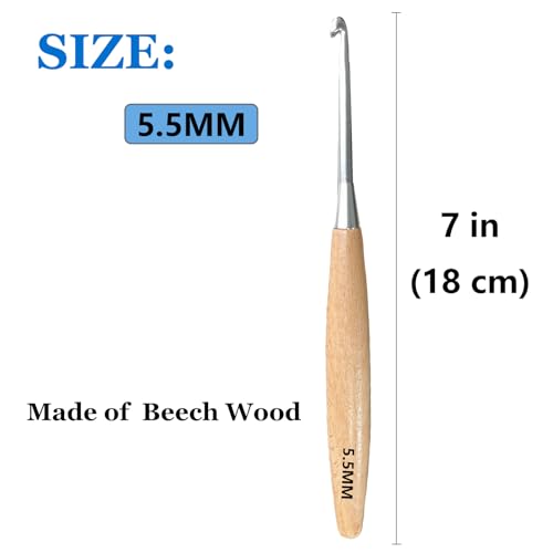 BsHooker Beech Wood Handle Crochet Hooks,5.5mm Ergonomic Crochet Hooks for Beginners and Arthritic Hands,Comfortable Grip - size: 5.5mm