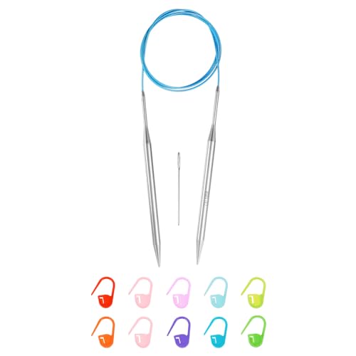 uxcell US 10.5(7mm) Knitting Circular Needle 40 Inch(100cm) Metal Round Stainless Steel Needle with Large Eye Sewing & Stitch Markers for Handmade Projects DIY Knit Blankets - size: US10.5(7mm)