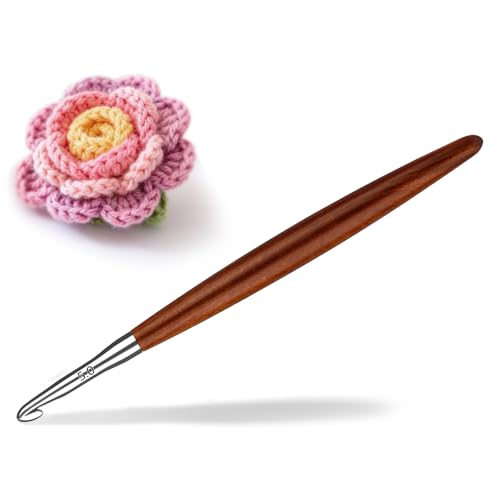 Lunarm Crochet Hook 5.0mm Ergonomic Crochet Aluminum Hook Wood Handle | Available in 3mm-10mm for Arthritic Hands DIY Craft Knitting Bouquets, Blankets, Hats, Gloves from Various Yarns - size: 5.0mm