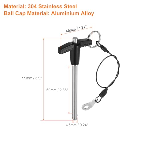 uxcell 2Pcs T Handle Lock Pins, 6mm x 60mm Usage Length Stainless Steel Push-Button Quick Release Pin - size: 6mm x 60mm