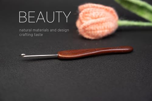 SEVENSUN Mimosa 4.5mm Single Crochet Hook, Available in 0.6mm-6.5mm, Ergonomic Hand Polished Stainless Steel Inline Pointy Wood Handle Crochet Hook for Arthritic Hands - size: 4.5mm(No. 7)