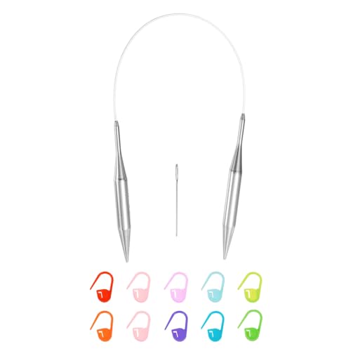 uxcell 15 Gauge Knitting Circular Needle 16 Inch(40cm) Metal Round Stainless Steel Needle with Large Eye Sewing & Stitch Markers for Handmade Projects DIY Knit Blankets - size: 10mm, 16 inch