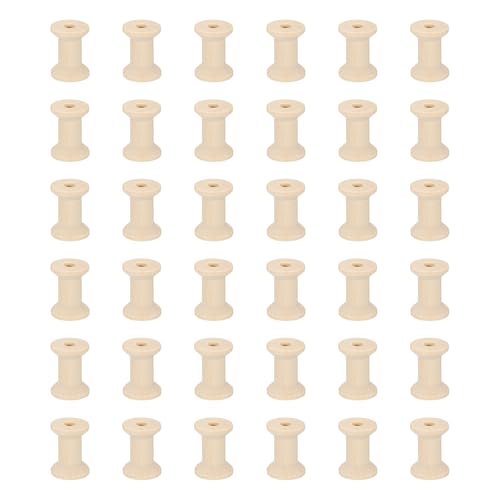 MECCANIXITY 36 Pcs 0.8"x1.2" Small Empty Thread Spools, Natural Color Unfinished Wooden Spools Wire Weaving Bobbins, Wire Weaving Bobbins for Embroidery DIY Sewing Machines Cord Jewelry Chain - color: Natural Color, size: 0.8"x1.2"