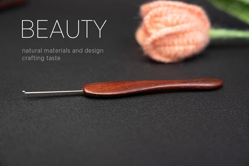 SEVENSUN Mimosa 2mm Single Crochet Hook, Available in 0.6mm-6.5mm, Ergonomic Hand Polished Stainless Steel Inline Pointy Wood Handle Crochet Hook for Arthritic Hands - size: 2.0mm(Size B)