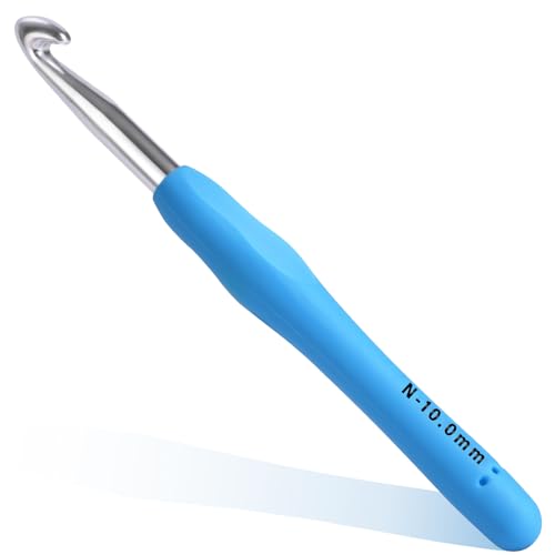 10mm Crochet Hook, Ergonomic Crochet Hooks with Soft Rubber Handle and Smooth Glide Head - Lightweight Aluminum Needles for Beginners, Arthritis, Yarn Projects, Long Crafting Sessions (10.0 mm) - size: 10mm
