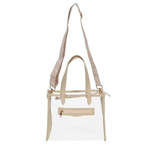 Clear Tote Bag for Women Thick PVC Clear Bag Transparent Stadium Bag with Guitar Strap - color: Beige