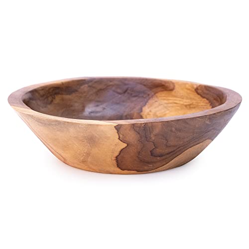 ANDALUCA 9 Inch Teak Wood Hand Carved Rustic Organic Bowl Small (9"-10" Diameter) - size: 9" - 10" Diameter